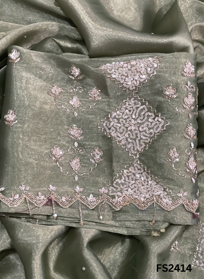 FS2414 | Mehandi-Green | Shimmer Suit | Party Wear | Wedding | Jaggo | Ring Ceremony | Festival