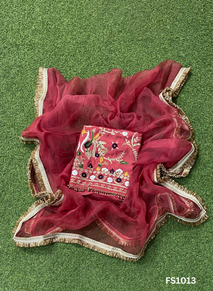 FS1013 | Gajari | Georgette | Party Wear | Wedding | Jaggo | Ring Ceremony | Festival | Hand-Work suit |