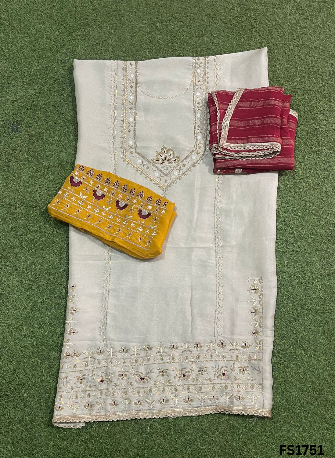 FS1751 | Off-white |Shimmer Suit | Party Wear | Wedding | Jaggo | Ring Ceremony | Festival