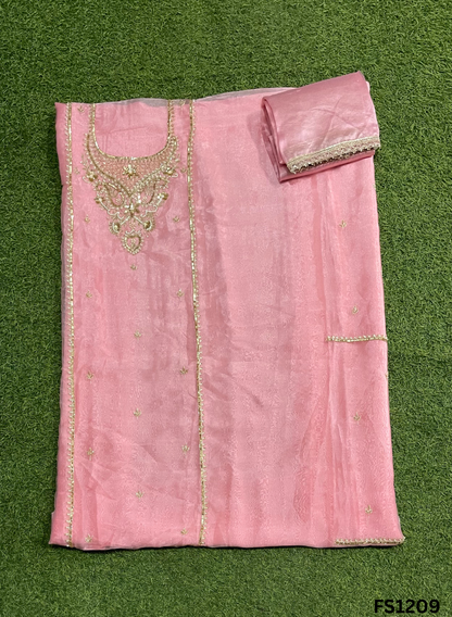 FS1209 | Peach | Glass Shimmer Suit | Party Wear | Wedding | Jaggo | Ring Ceremony | Festival