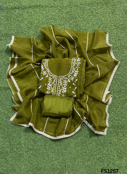 FS1257 | Green | Shimmer Suit | Party Wear | Wedding | Jaggo | Ring Ceremony | Festival