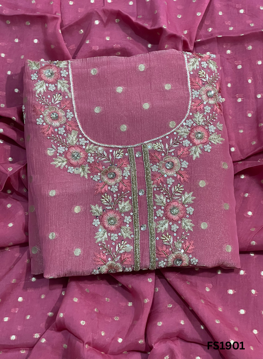 FS1901 | Pink | Self-Print | Shimmer Suit | Party Wear | Wedding | Jaggo | Ring Ceremony | Festival