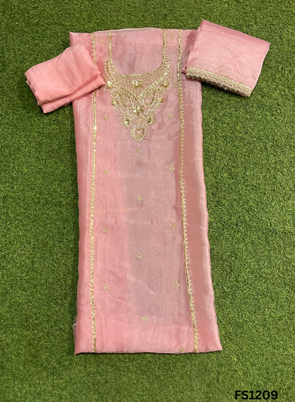 FS1209 | Peach | Glass Shimmer Suit | Party Wear | Wedding | Jaggo | Ring Ceremony | Festival