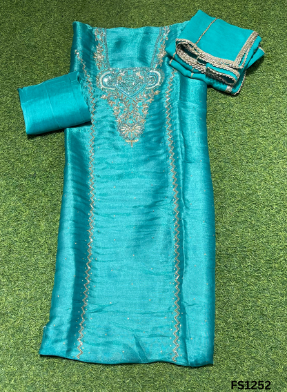 FS1252 | Firozi | Shimmer Suit | Party Wear | Wedding | Jaggo | Ring Ceremony | Festival