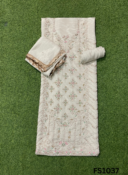 FS1037 | Off-White |  Shimmer  Suit | Party Wear | Wedding | Jaggo | Ring Ceremony | Festival  | FS399