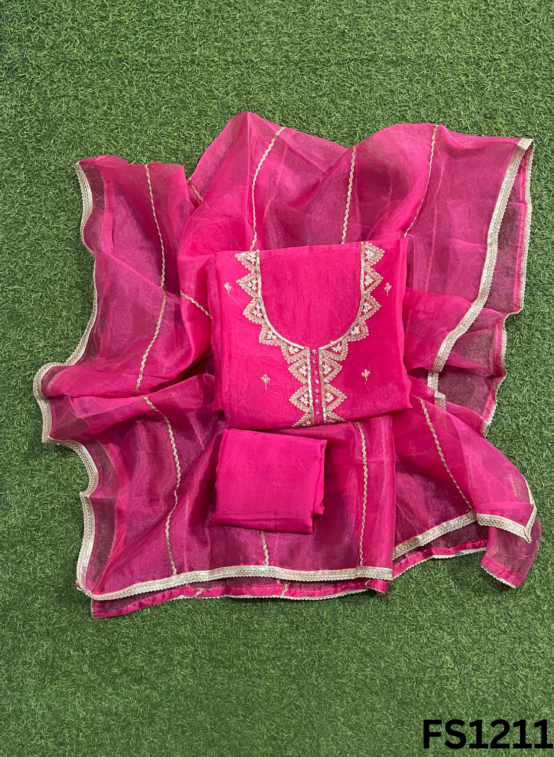 FS1211  | Hot-Pink  | Glass Shimmer Suit | Party Wear | Wedding | Jaggo | Ring Ceremony | Festival  FS