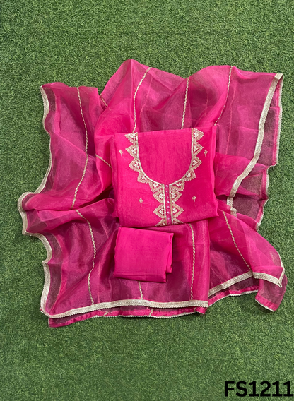 FS1211  | Hot-Pink  | Glass Shimmer Suit | Party Wear | Wedding | Jaggo | Ring Ceremony | Festival  FS