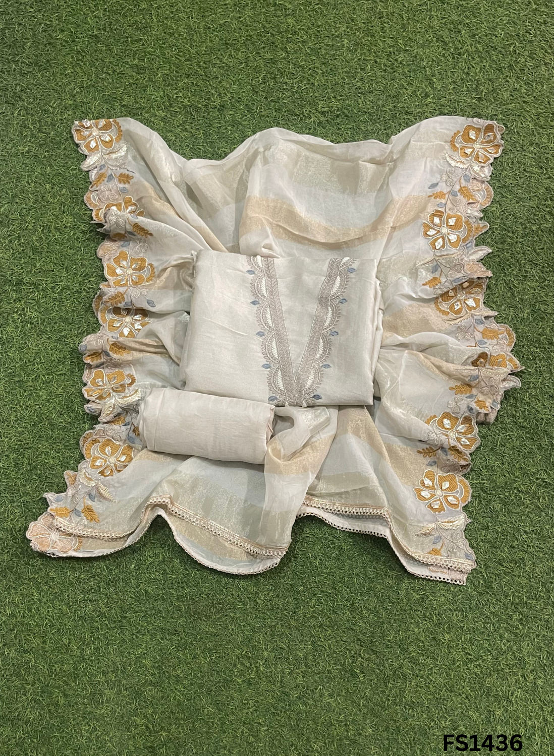 FS1436 | Cream | Shimmer suit | Wedding | Party Wear | Jaggo | Ring Ceremony | Festival