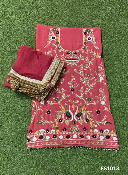 FS1013 | Gajari | Georgette | Party Wear | Wedding | Jaggo | Ring Ceremony | Festival | Hand-Work suit |