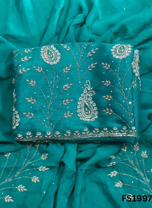 FS1997 | Firozi-Green | Glass Shimmer Suit | Party Wear | Wedding | Jaggo | Ring Ceremony | Festival