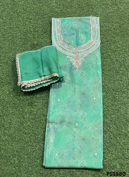 FS1980 | Sea-Green | Self-Print | Shimmer Suit | Party Wear | Wedding | Jaggo | Ring Ceremony | Festival