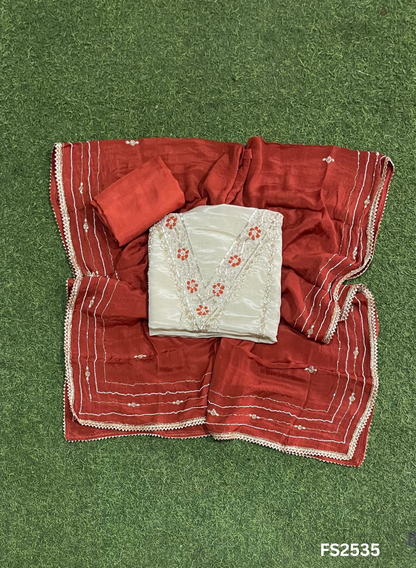 FS2535 | Rust |Shimmer Suit | Party Wear | Wedding | Jaggo | Ring Ceremony | Festival