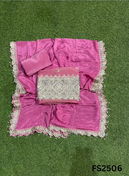 FS2506 |  Pink | Shimmer Suit | Party Wear | Wedding | Jaggo | Ring Ceremony | Festival