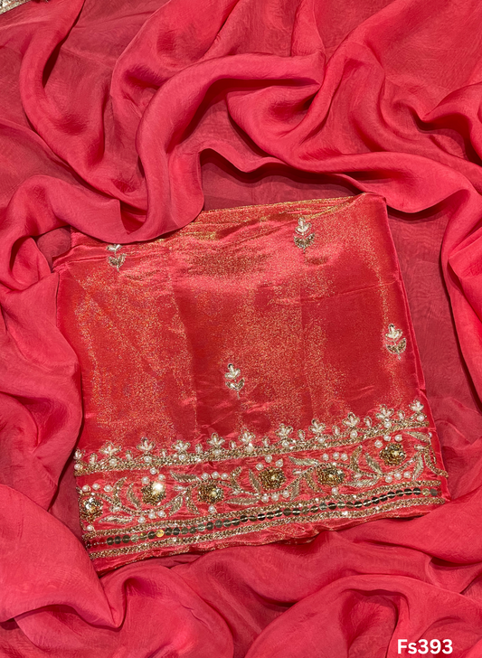 FS393 |  Orange | Shimmer Suit | Party Wear | Wedding | Jaggo | Ring Ceremony | Festival |