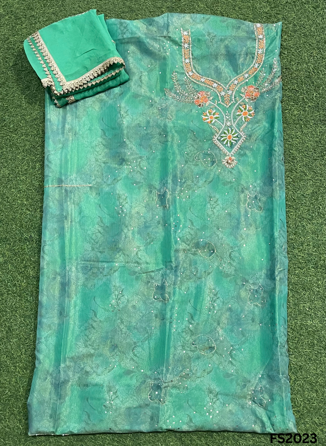 FS2023 | Sea-Green | Shimmer Suit | Party Wear | Wedding | Jaggo | Ring Ceremony | Festival