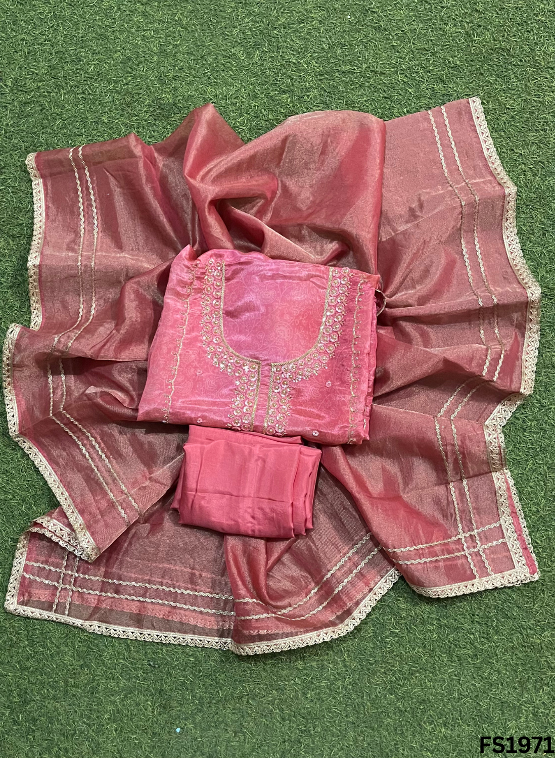 FS1971 | Self-Print | Shimmer Suit | Party Wear | Wedding | Jaggo | Ring Ceremony | Festival