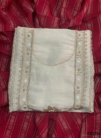 FS1751 | Off-white |Shimmer Suit | Party Wear | Wedding | Jaggo | Ring Ceremony | Festival