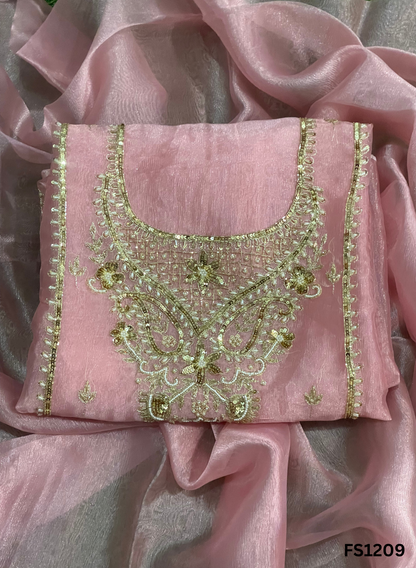 FS1209 | Peach | Glass Shimmer Suit | Party Wear | Wedding | Jaggo | Ring Ceremony | Festival