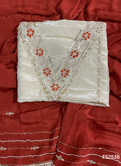 FS2535 | Rust |Shimmer Suit | Party Wear | Wedding | Jaggo | Ring Ceremony | Festival