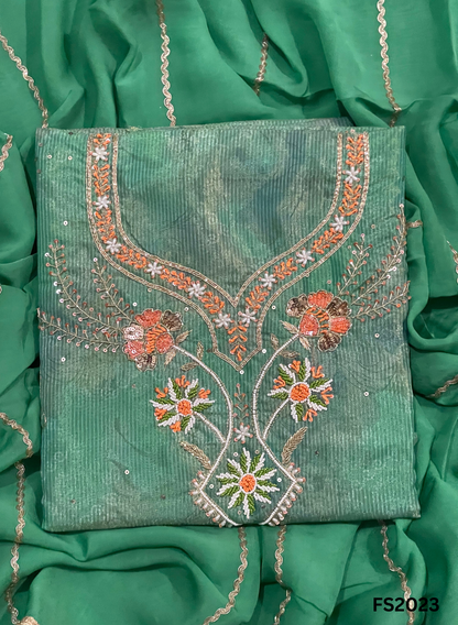 FS2023 | Sea-Green | Shimmer Suit | Party Wear | Wedding | Jaggo | Ring Ceremony | Festival