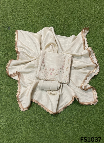 FS1037 | Off-White |  Shimmer  Suit | Party Wear | Wedding | Jaggo | Ring Ceremony | Festival  | FS399