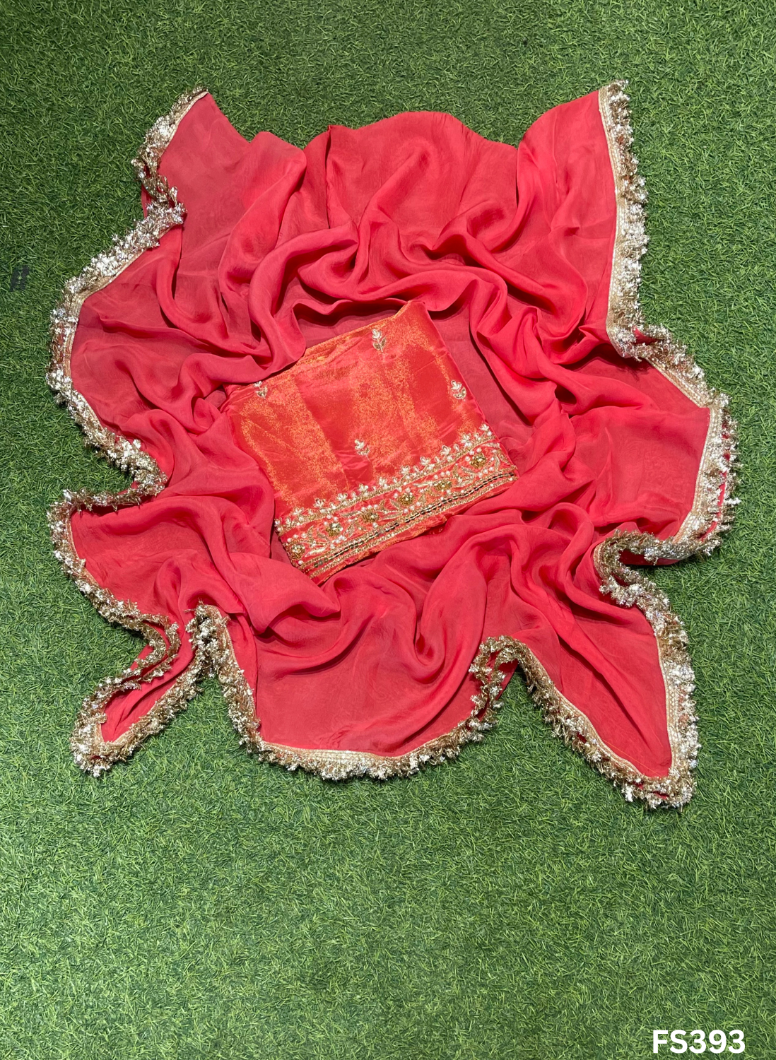 FS393 |  Orange | Shimmer Suit | Party Wear | Wedding | Jaggo | Ring Ceremony | Festival |