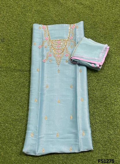 FS1275 | Light-Sky | Glass Shimmer Suit | Party Wear | Wedding | Jaggo | Ring Ceremony | Festival