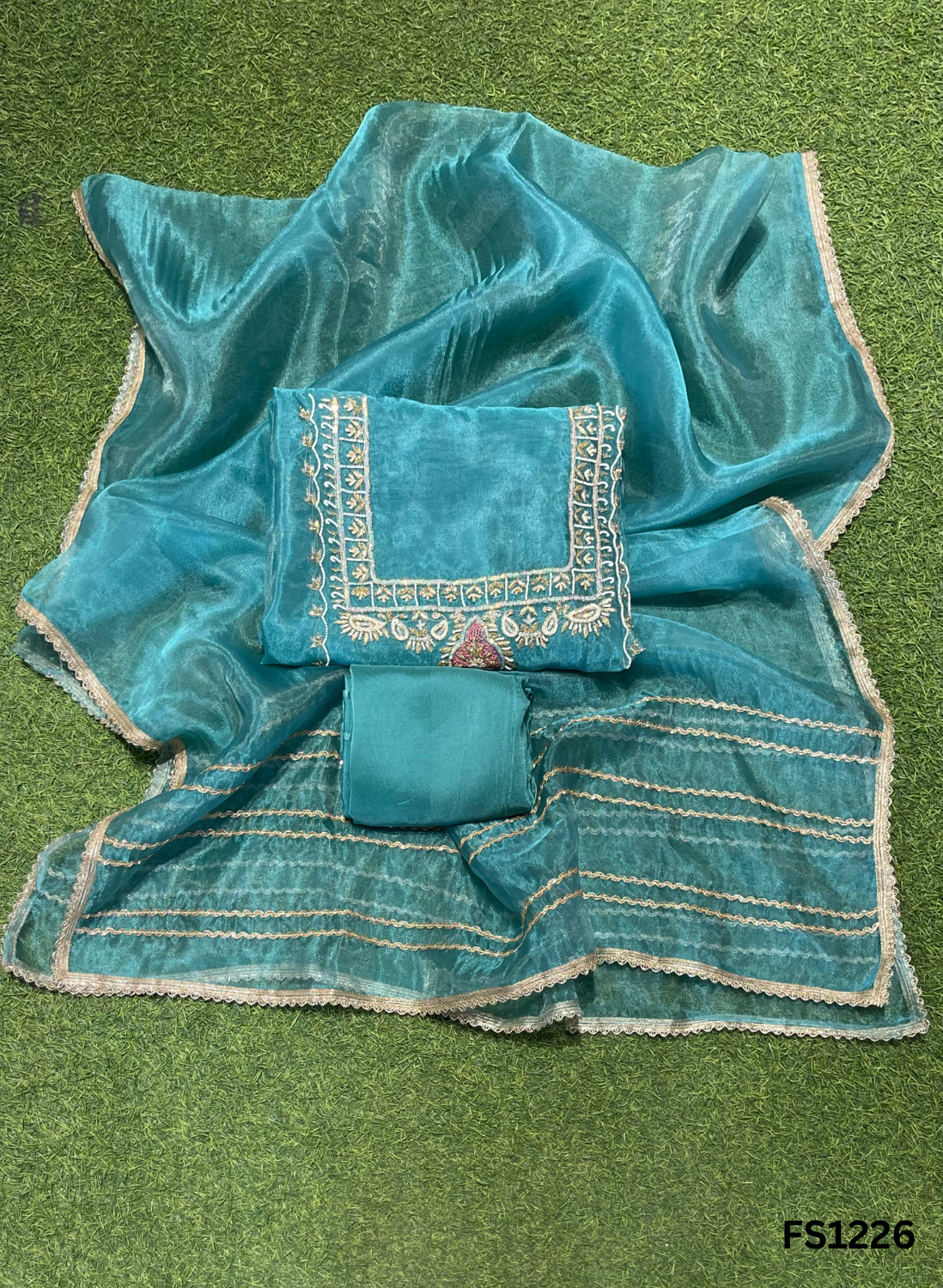 FS1226 | Sea-Green |Shimmer suit | Wedding | Party Wear | Jaggo | Ring Ceremony | Festival