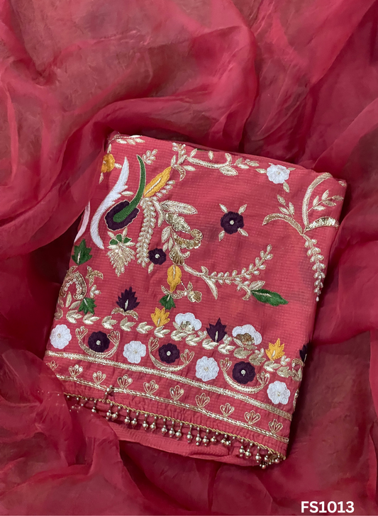 FS1013 | Gajari | Georgette | Party Wear | Wedding | Jaggo | Ring Ceremony | Festival | Hand-Work suit |
