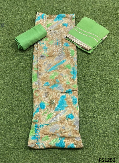 FS1253 | Green | Self-Print | Shimmer Suit | Party Wear | Wedding | Jaggo | Ring Ceremony | Festival