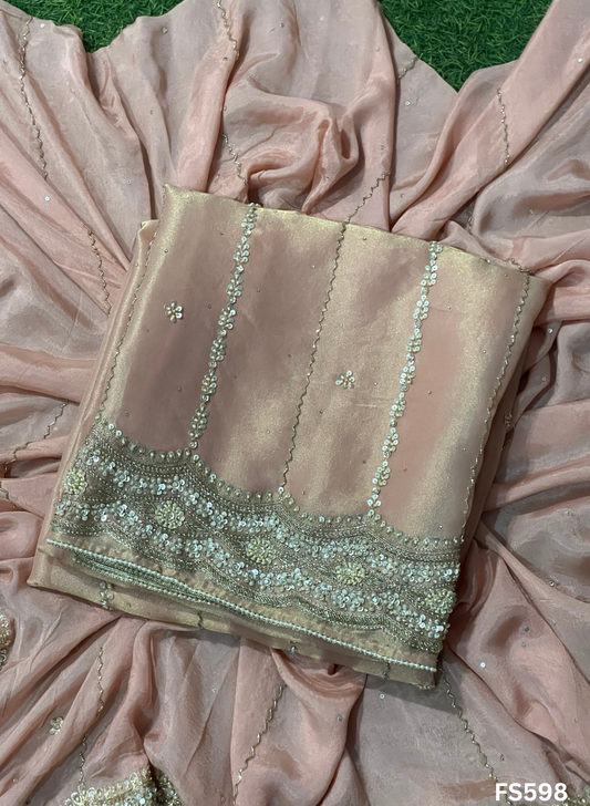 FS598 | Peach | Shimmer Suit | Party Wear | Wedding | Jaggo | Ring Ceremony | Festival