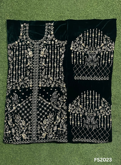 FS2320 | Bottle Green | Velvet suite | Pure velvet | Wedding | Party Wear | Jaggo | Ring Ceremony | Festival