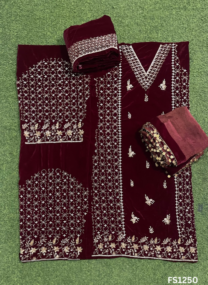 FS2150 | Mehroon | Velvet suite | Pure velvet | Wedding | Party Wear | Jaggo | Ring Ceremony | Festival