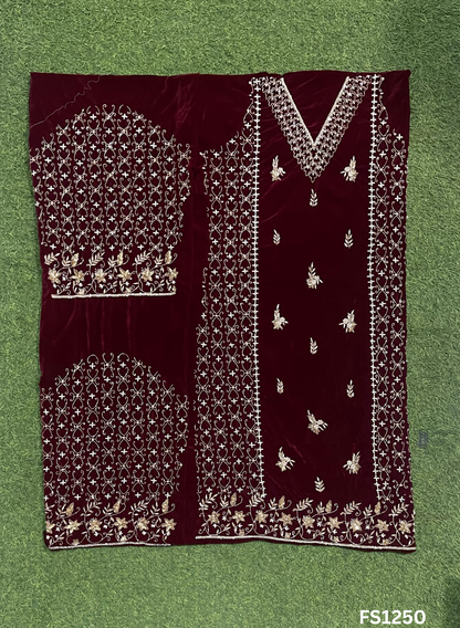 FS2150 | Mehroon | Velvet suite | Pure velvet | Wedding | Party Wear | Jaggo | Ring Ceremony | Festival