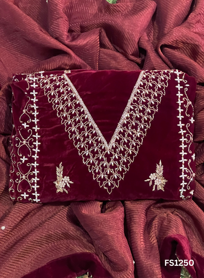 FS2150 | Mehroon | Velvet suite | Pure velvet | Wedding | Party Wear | Jaggo | Ring Ceremony | Festival