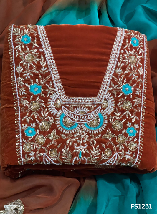 FS2151 |  Rust | Velvet suite | Pure velvet | Wedding | Party Wear | Jaggo | Ring Ceremony | Festival