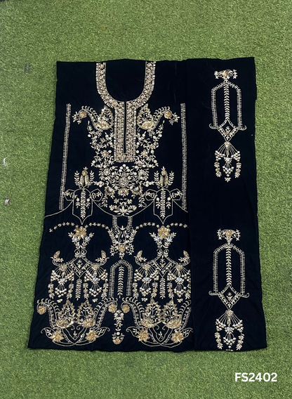 FS2402 | Navy-blue |velvet suit | Pure velvet | Wedding | Party Wear | Jaggo | Ring Ceremony | Festival | Allover