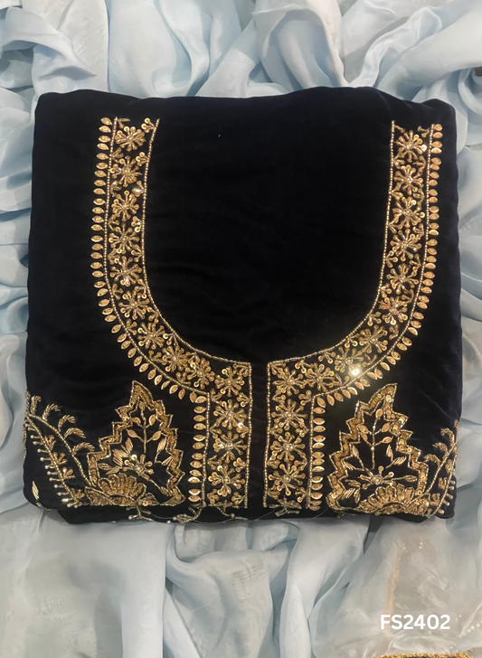 FS2402 | Navy-blue |velvet suit | Pure velvet | Wedding | Party Wear | Jaggo | Ring Ceremony | Festival | Allover