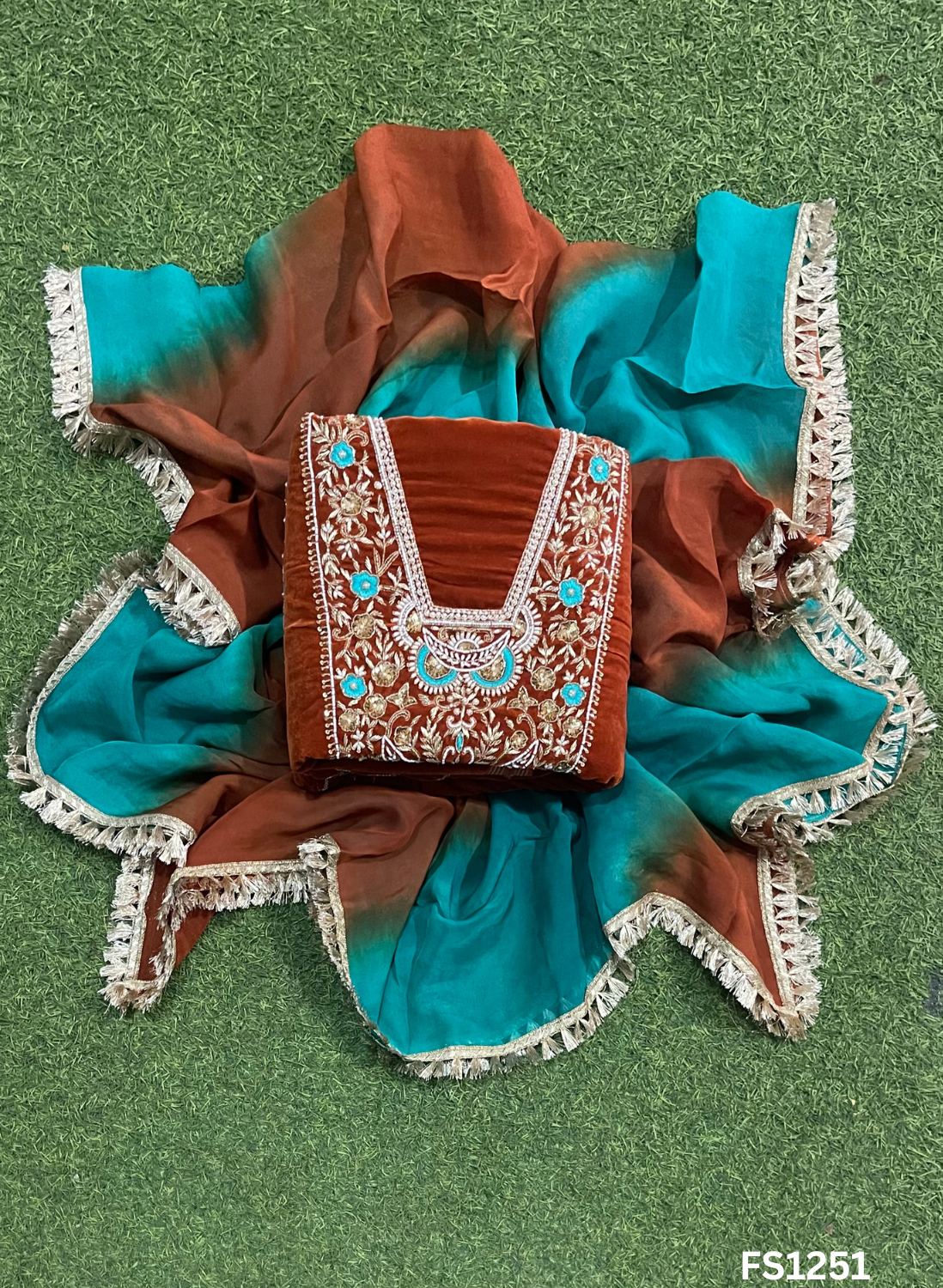 FS2151 |  Rust | Velvet suite | Pure velvet | Wedding | Party Wear | Jaggo | Ring Ceremony | Festival