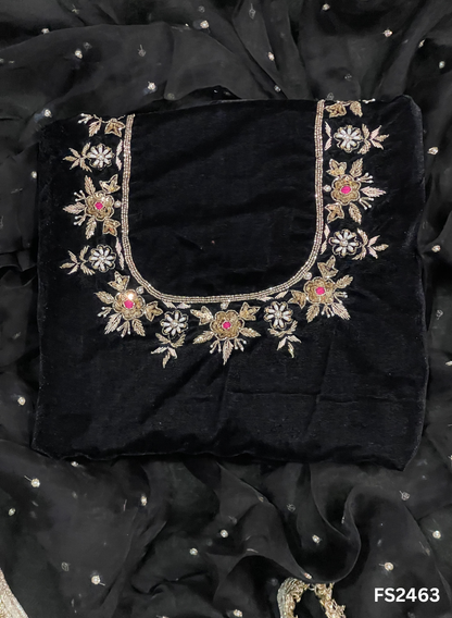 FS2463 | Black | Velvet suite | Pure velvet | Wedding | Party Wear | Jaggo | Ring Ceremony | Festival