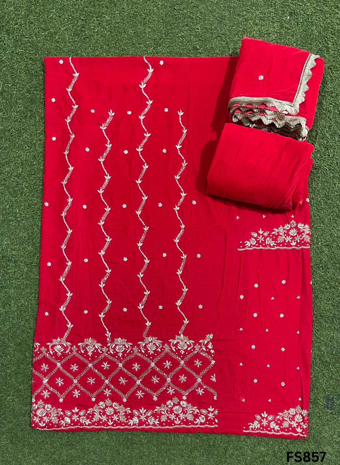 FS857 | Red | velvet  suite | Pure velvet | Wedding | Party Wear | Jaggo | Ring Ceremony | Festival| FS321