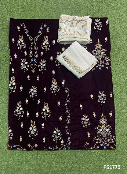 FS1775 | mehroon  | Velvet suite | Pure velvet | Wedding | Party Wear | Jaggo | Ring Ceremony | Festival