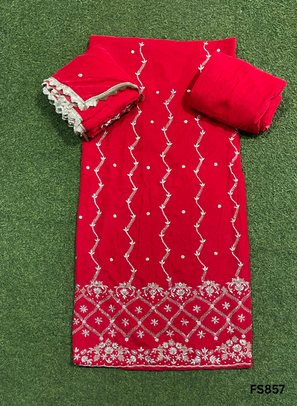 FS857 | Red | velvet  suite | Pure velvet | Wedding | Party Wear | Jaggo | Ring Ceremony | Festival| FS321