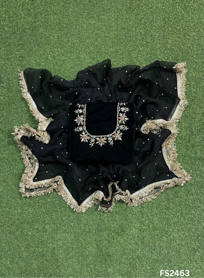 FS2463 | Black | Velvet suite | Pure velvet | Wedding | Party Wear | Jaggo | Ring Ceremony | Festival