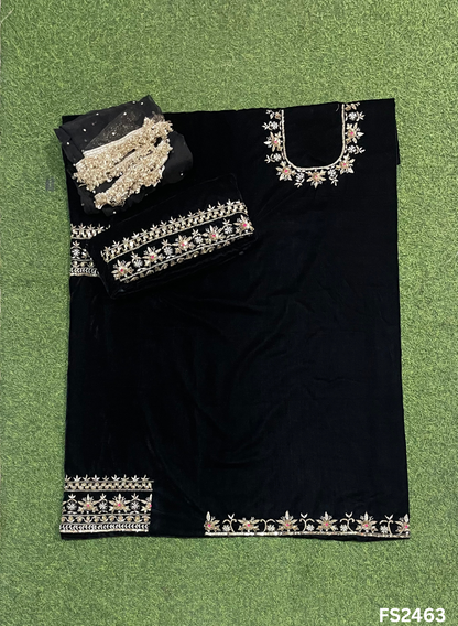 FS2463 | Black | Velvet suite | Pure velvet | Wedding | Party Wear | Jaggo | Ring Ceremony | Festival