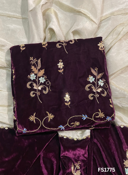 FS1775 | mehroon  | Velvet suite | Pure velvet | Wedding | Party Wear | Jaggo | Ring Ceremony | Festival