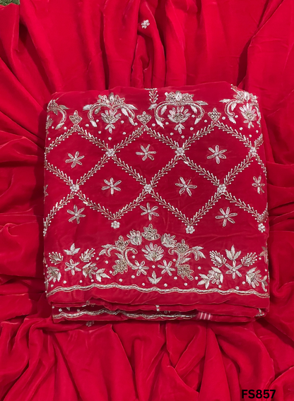 FS857 | Red | velvet  suite | Pure velvet | Wedding | Party Wear | Jaggo | Ring Ceremony | Festival| FS321