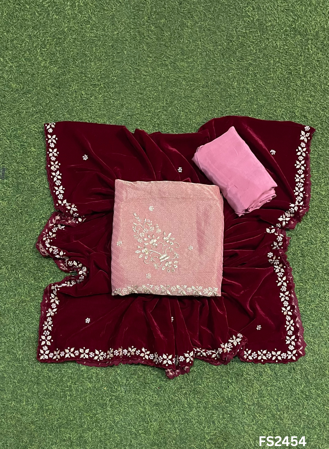 FS2454 | Peach-Wine | Shimmer | Velvet suite | Pure velvet | Wedding | Party Wear | Jaggo | Ring Ceremony | Festival