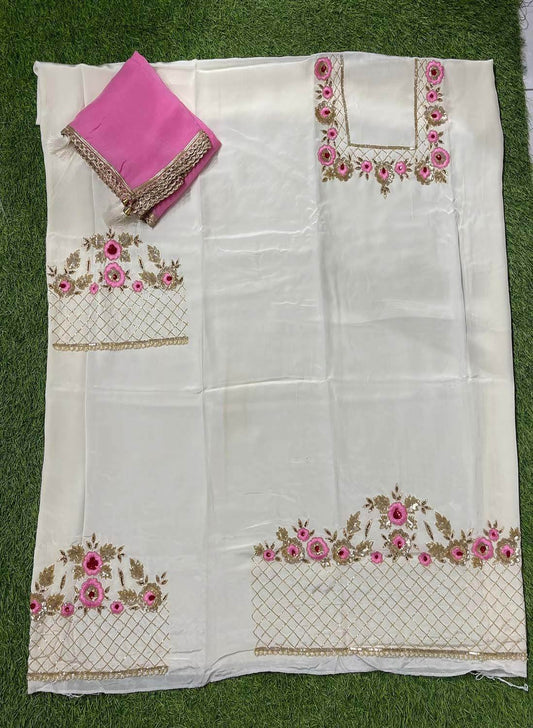 FS223  | Off White Silk Suit | Party Wear | Wedding | Jaggo | Ring Ceremony | Festival| | F9GAAA