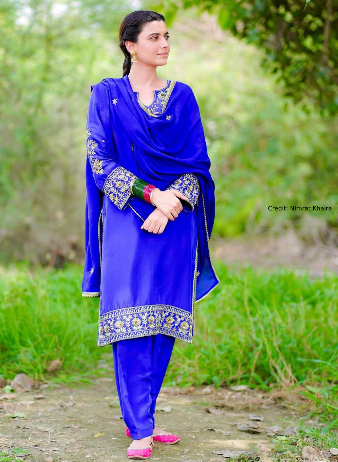 Embroidered Georgette Punjabi Suit in Blue : KBZ416